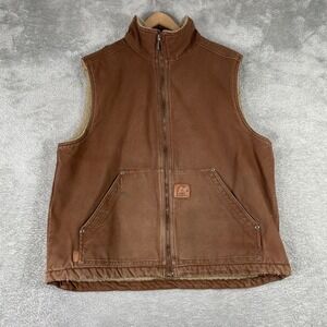 Sorel Sherpa Lined Vest Mens XL Brown Heavy Duck Canvas Chore Work Zip Up